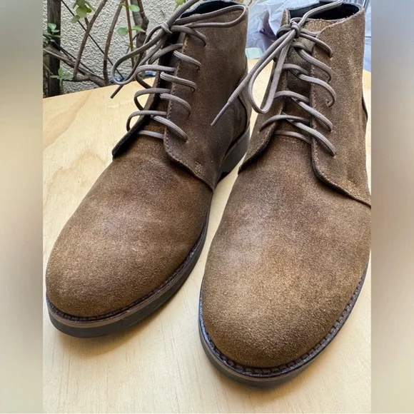 Men's Brown Suede Lace-Up Chukka Boots - Waxed Leather - Picture 3 of 14